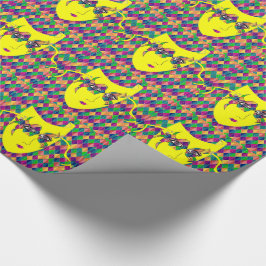 マルディグラカーニバルイエローマスクオンパープルダイヤモンド ラッピングペーパー