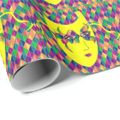 マルディグラカーニバルイエローマスクオンパープルダイヤモンド ラッピングペーパー (ロールコーナー)