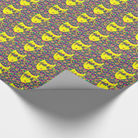 マルディグラカーニバルイエローマスクオンパープルダイヤモンド ラッピングペーパー (角)