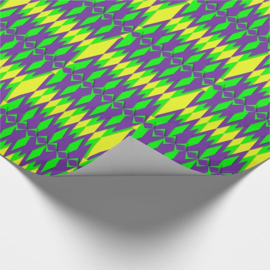 マルディグラカーニバルネオングリーンイエローパープル ラッピングペーパー (角)