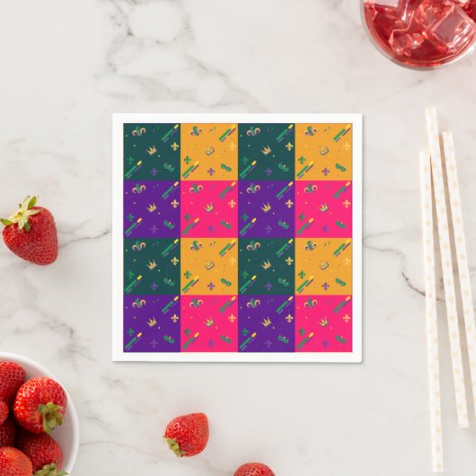 マルディグラカーニバルハーレクイン（紋章の）フラ・ダ・リダイヤモンド スタンダードカクテルナプキン (インサイチュ)