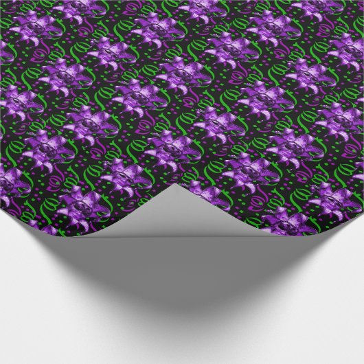 マルディグラカーニバルパープルマスクと紙吹雪 ラッピングペーパー (角)