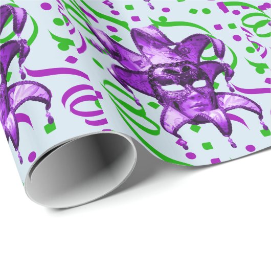 マルディグラカーニバルパープルマスクと紙吹雪 ラッピングペーパー (ロールコーナー)