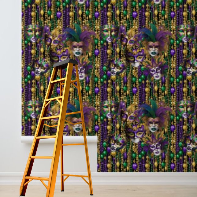 マルディグラカーニバルビーズマスクグリーンパープル金ゴールド 壁紙 (Mardi Gras Carnival Beads Masks Green Purple Gold Wallpaper)