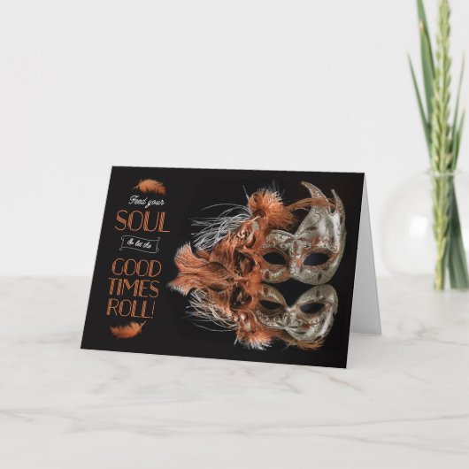 マルディグラカーニバルブロンズの羽付きマスク カード (正面)