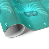 マルディグラカーニバルマスクターコイズ ラッピングペーパー (ロールコーナー)