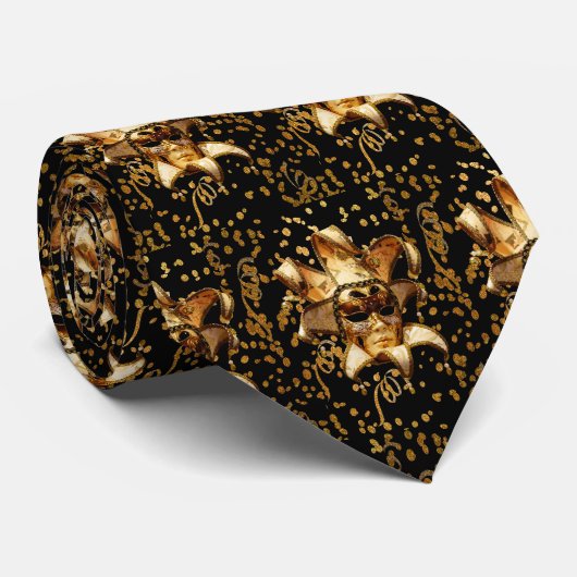 マルディグラカーニバル金ゴールドマスクと紙吹雪ブラック ネクタイ (ロール)