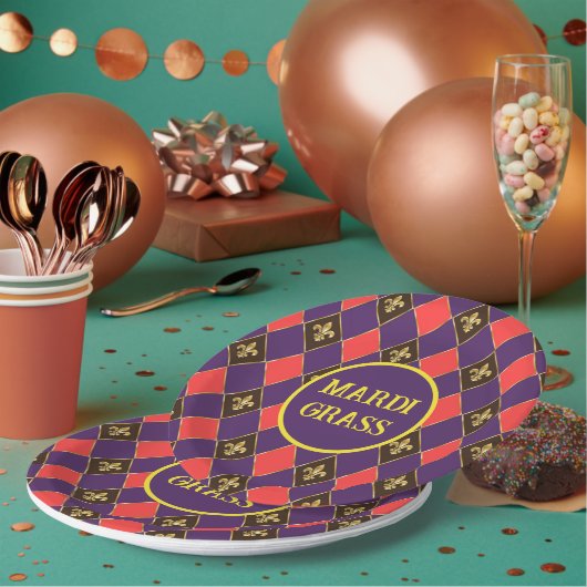 マルディグラカーニバル(紋章の)フラ・ダ・リダイアモンドデコール ペーパープレート (複数)