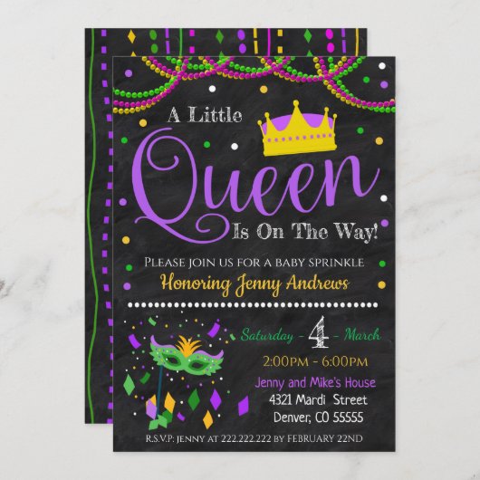 マルディグラガールベビーシャワー招待状 招待状 (正面/裏面)