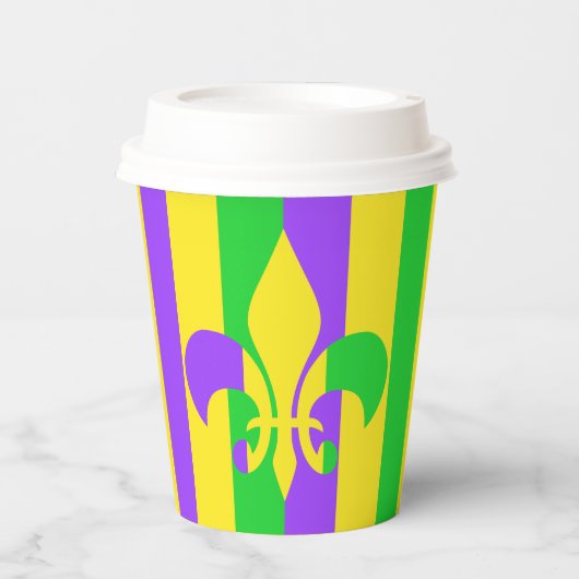 マルディグラグリーンイエローパープルフルーアデリス紙  紙コップ (正面)