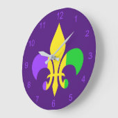 マルディグラグリーンイエローパープルフルーアデリス ラージ壁時計 (傾斜)