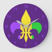 マルディグラグリーンイエローパープルフルーアデリス ラージ壁時計 (正面)