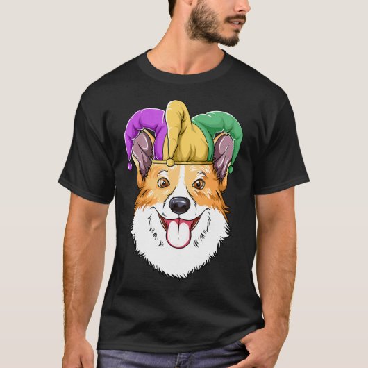 マルディグラコーギーカーニバルハットコーギー Tシャツ (正面)