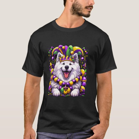 マルディグラサモエド犬 Tシャツ (正面)