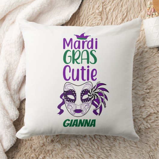 マルディグラスかわいこちゃんパーソナライズされた装飾用クッション クッション (ブランケット)