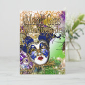 マルディグラスの仮装誕生日パーソナライズ 招待状 (スタンド正面)