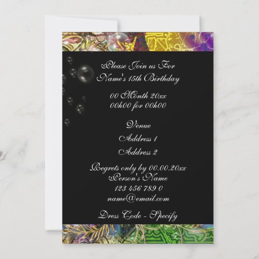 マルディグラスの仮装誕生日パーソナライズ 招待状 (裏面)