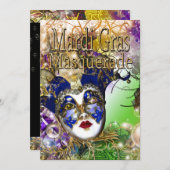 マルディグラスの仮装誕生日パーソナライズ 招待状 (正面/裏面)