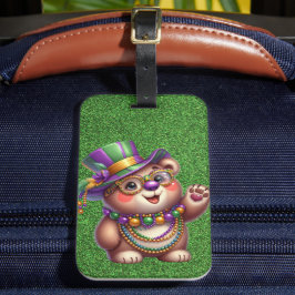 マルディグラスの衣装を着たかわいいテディベア ラゲッジタグ