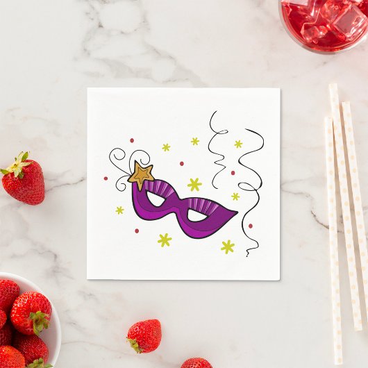 マルディグラスアイマスクカーニバル紙ナプキンス スタンダードカクテルナプキン