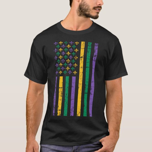 マルディグラスアメリカ国旗 Tシャツ (正面)