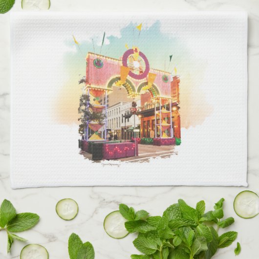 マルディグラスアーチガルベストン、水インスパイア色 キッチンタオル (折り畳み)