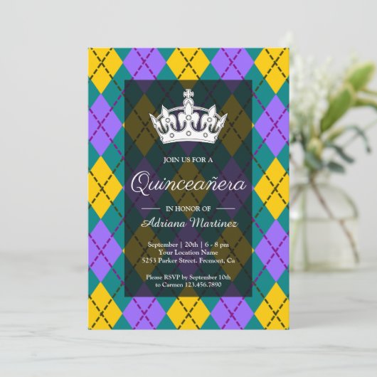 マルディグラスイエローパープルクラウンアーガイルキンセアニェラ 招待状 (スタンド正面)