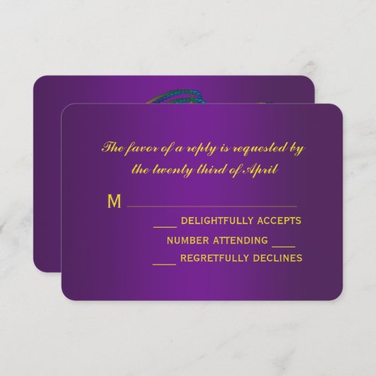 マルディグラスウェディングRSVPカード 出欠カード (正面/裏面)