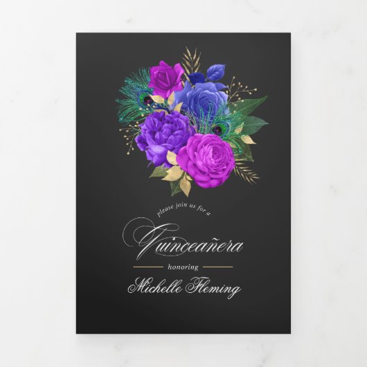 マルディグラスウォーターカラーフローラキンセアニラ写真 三つ折り招待状 (カバー)