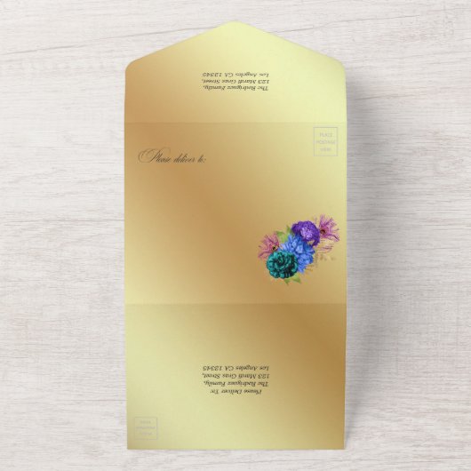 マルディグラスウォーターカラーフローラキンセアニラ オールインワン招待状 (外側)