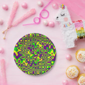 [マルディグラスオペアート]パープルグリーンイエロー ペーパープレート (パーティー)