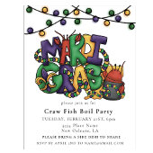 マルディグラスカウフィッシュ沸騰パーティー仮装 インビテーションポストカード
