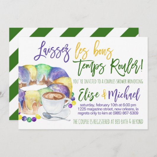 マルディグラスカップルズシャワー招待状 招待状 (正面/裏面)