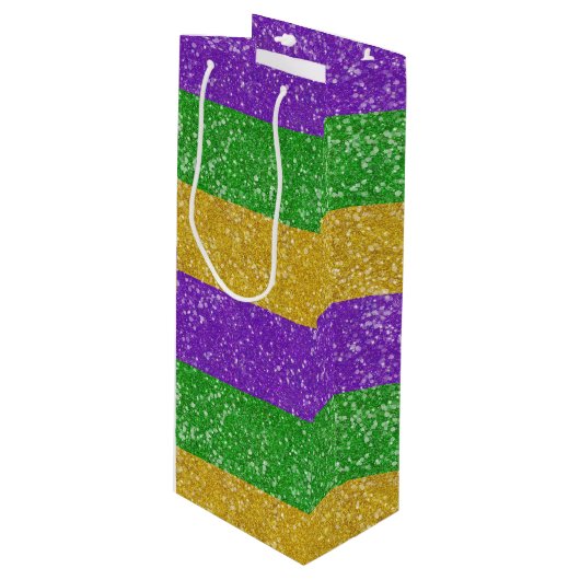 マルディグラスカラーズグリッターストライプきらきら光る ワインギフトバッグ (正面アングル)