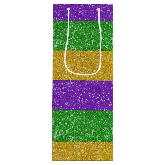 マルディグラスカラーズグリッターストライプきらきら光る ワインギフトバッグ (正面)