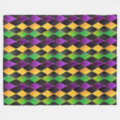 マルディグラスカラーズダイヤモンドハーレキアーガイルン – ブラック フリースブランケット (正面(横))