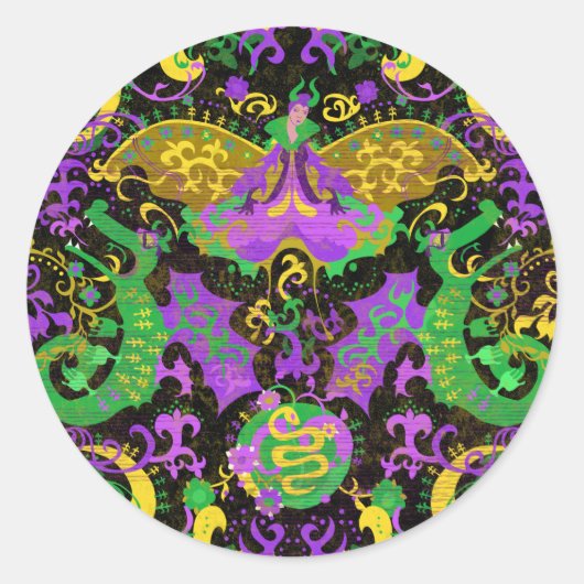 マルディグラスカラーダマスク・ドラゴン，バタフライ，ヘビ ラウンドシール (正面)