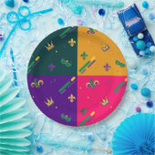 マルディグラスカーニバルハレキン（紋章の）フラ・ダ・リダイアモンド ペーパープレート (パーティー)