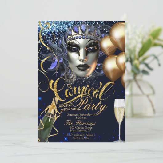 マルディグラスカーニバルパーティの招待状 招待状 (スタンド正面)