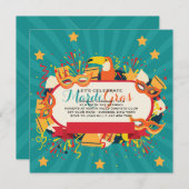 マルディグラスカーニバルパーティの招待状 招待状 (正面/裏面)