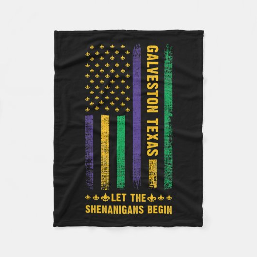 マルディグラスガルベストンテキサス州フルーアデリスアメリカンF フリースブランケット (正面)