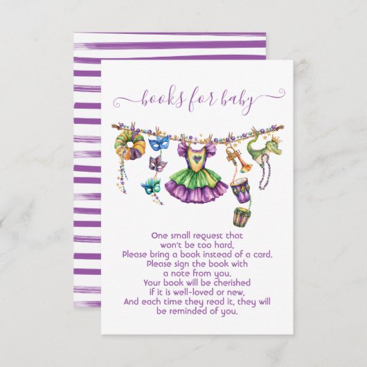 マルディグラスガールクロースラインの本ベビー 招待状 (正面/裏面)