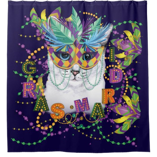 マルディグラスキャットおもしろい、マルディグラス シャワーカーテン (正面)
