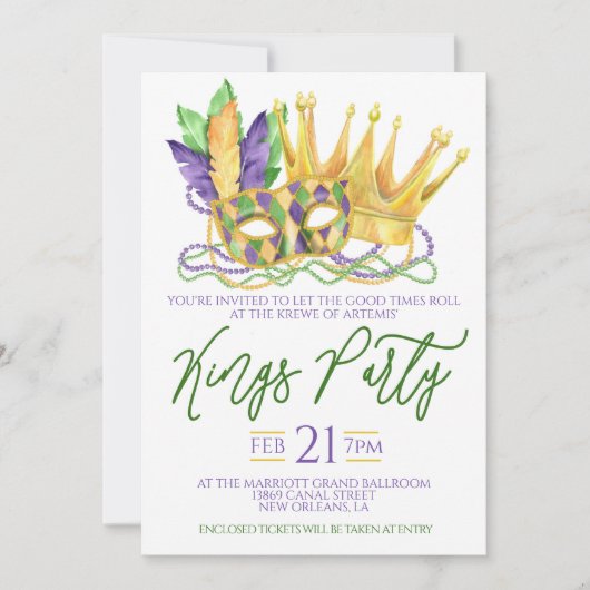 マルディグラスキングスパーティの招待状 招待状 (正面)
