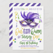 マルディグラスクイーンファースト誕生日招待状 招待状 (正面/裏面)