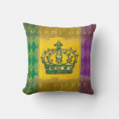 マルディグラスクラウンパープル金ゴールドファミリーネームモノグラム クッション (正面)