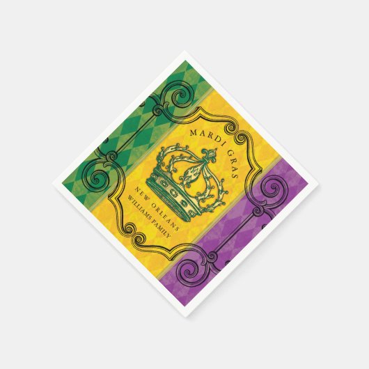 マルディグラスクラウンファミリー名 スタンダードカクテルナプキン (角)