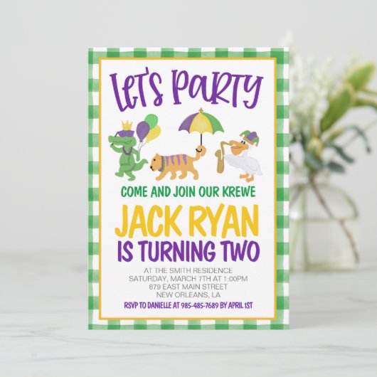 マルディグラスクレ誕生日招待状 招待状 (スタンド正面)