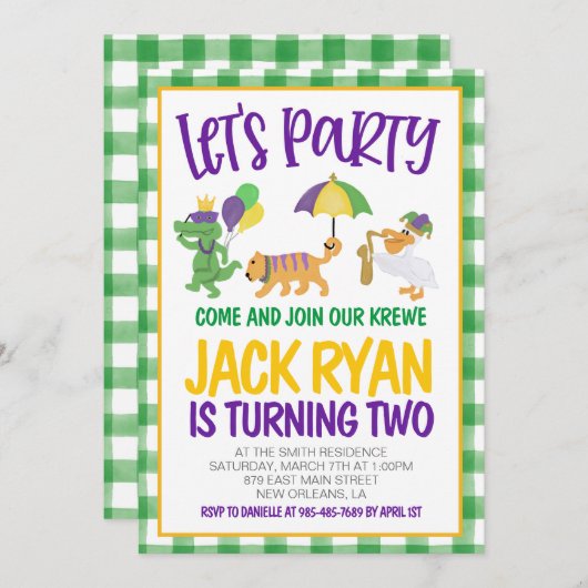 マルディグラスクレ誕生日招待状 招待状 (正面/裏面)