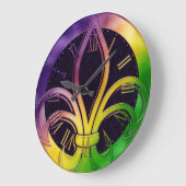 マルディグラスクロックカラフル（紋章の）フラ・ダ・リ ラージ壁時計 (傾斜)